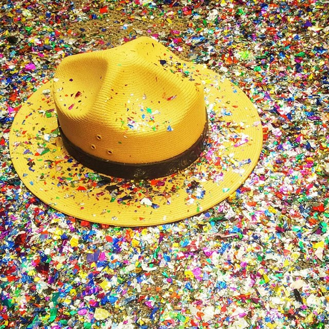 Ranger hat sitting on confetti
