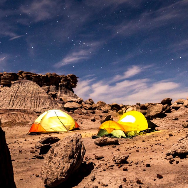  Flashlights illuminated tents from the inside 