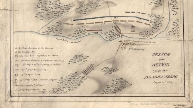 Map with lines showing a battle route 
