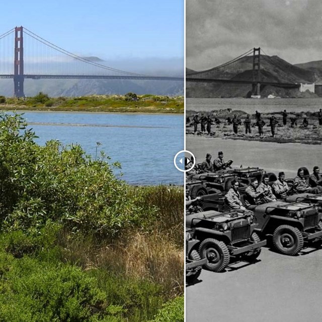 old and new photo of crissy field side by side