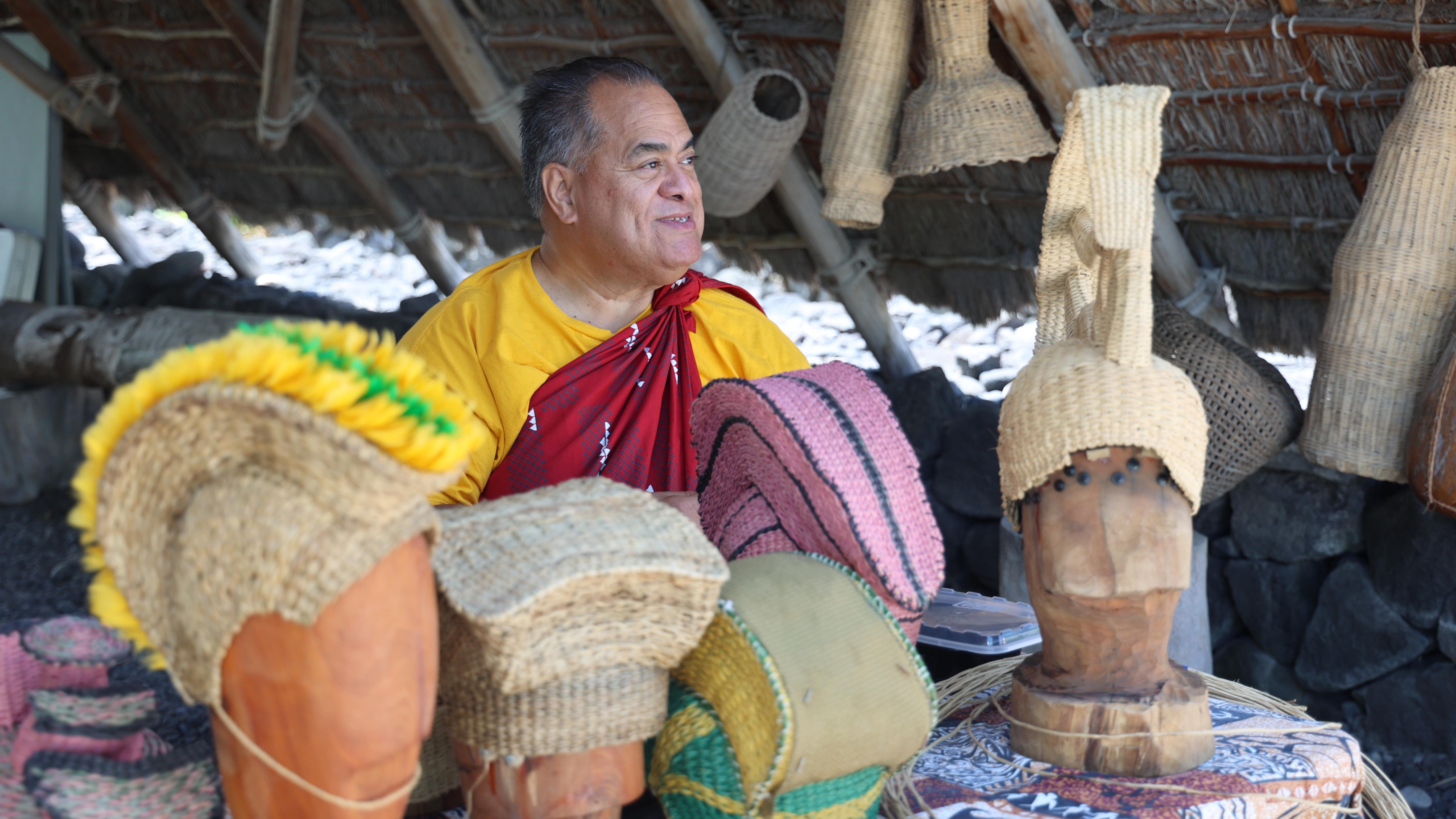 Cultural demonstrator in a traditional Hawaiian halau