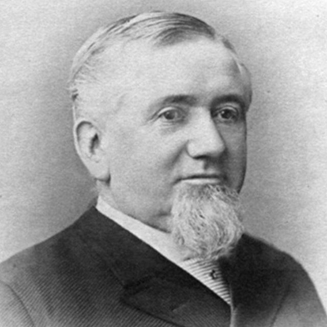 A photo portrait of George M. Pullman in black and white.
