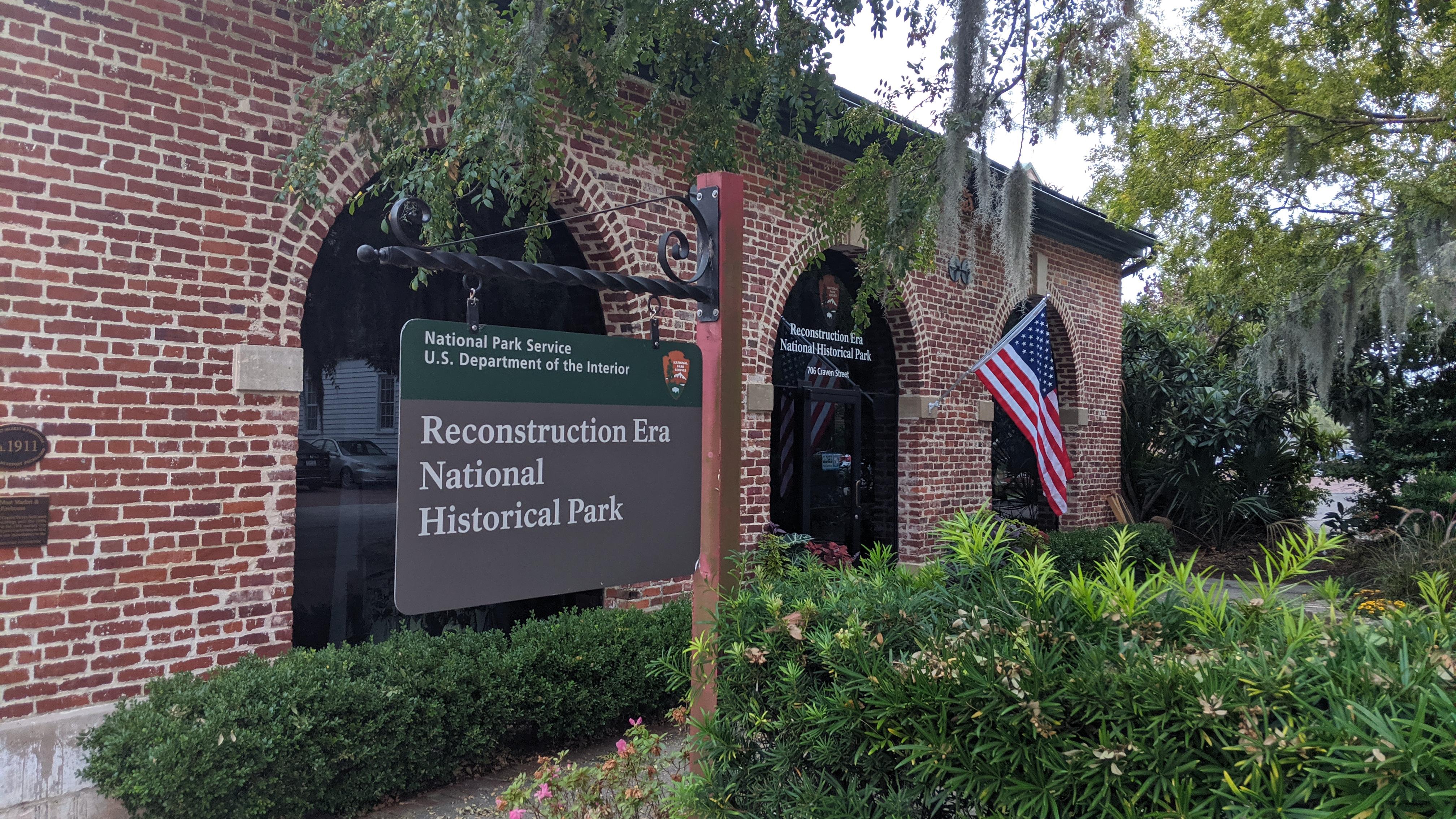 brick building with flag