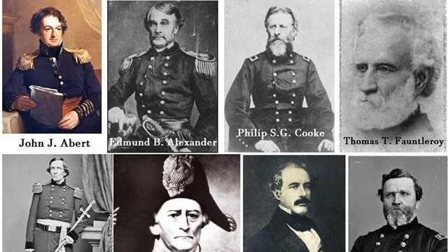 a collage of eight men in 19th-century U.S. Army uniforms.