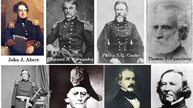 a collage of eight men in 19th-century U.S. Army uniforms.