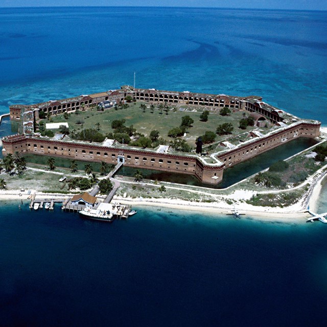 Aerial view of entrance to Fort Jefferson, Florida