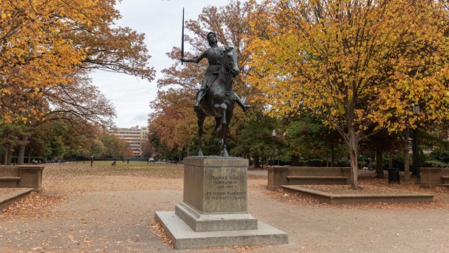 Joan of Arc Statue in the fall season