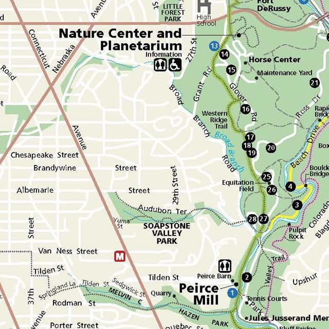An up close image of the Rock Creek Park map. 