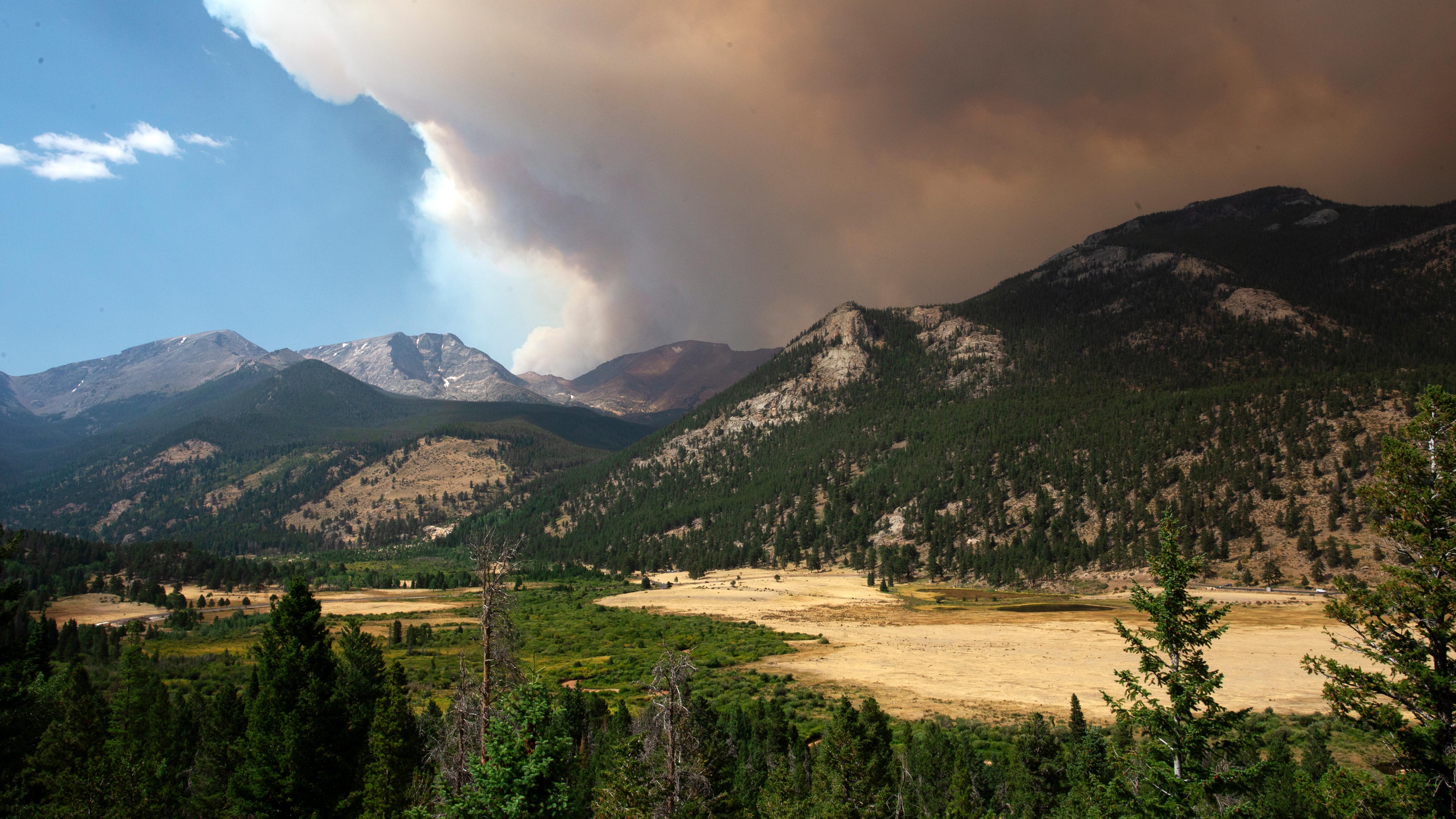 View of smoke from a fire in RMNP