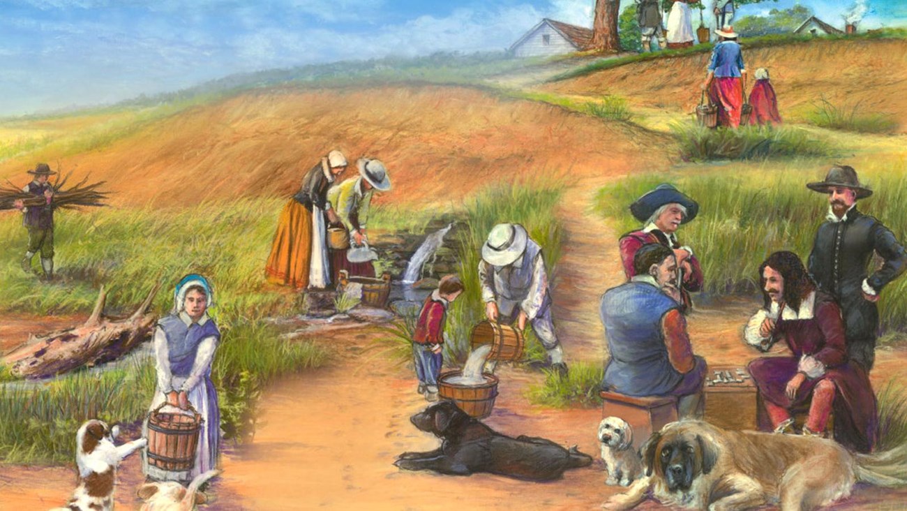 Artist's depiction of the early Providence settlement 