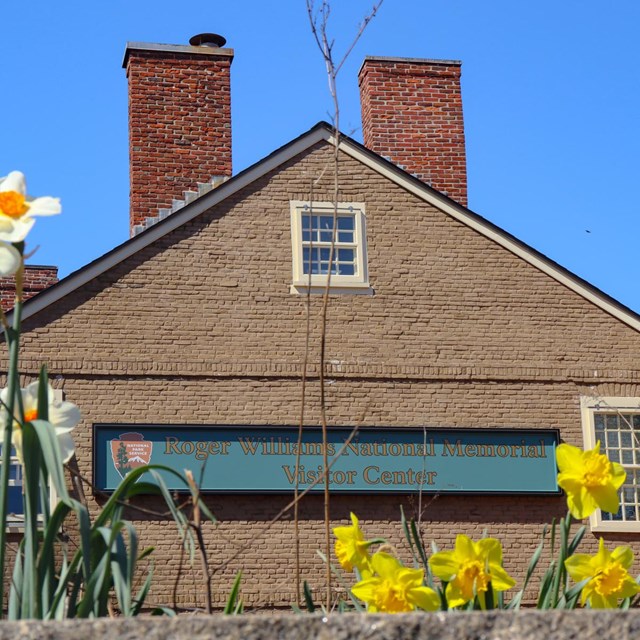 Spring day with flowers surrounding the visitor center