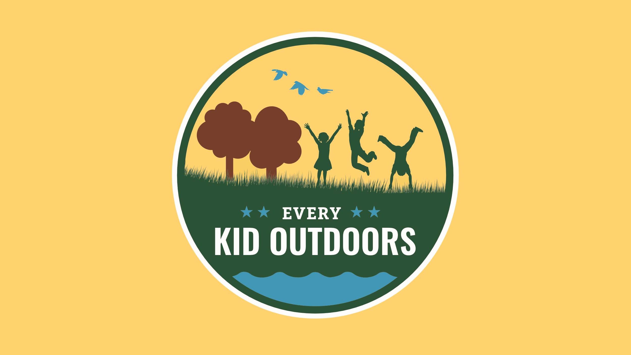 circle logo for Every Kid Outdoors program on a yellow background