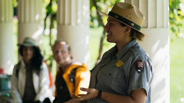 park ranger speaks to group