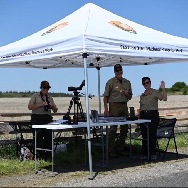 Park volunteers and staff at a wildlife viewing station