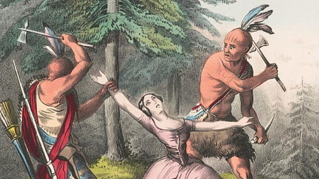 A depiction of the murder of Jane McCrea published by N. Currier, in 1846.