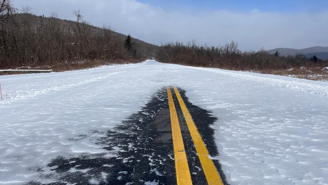 Skyline drive covered in snow and ice