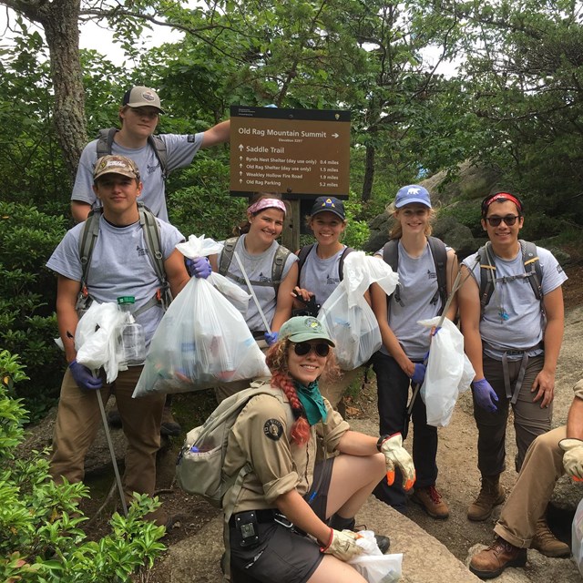 Youth crew members after trash cleanup at Old Rag summit.