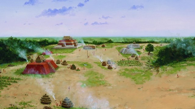 Painting of the Indian Mound village at Shiloh. 