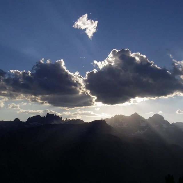 Sunset light and clouds, view from Devils Postpile