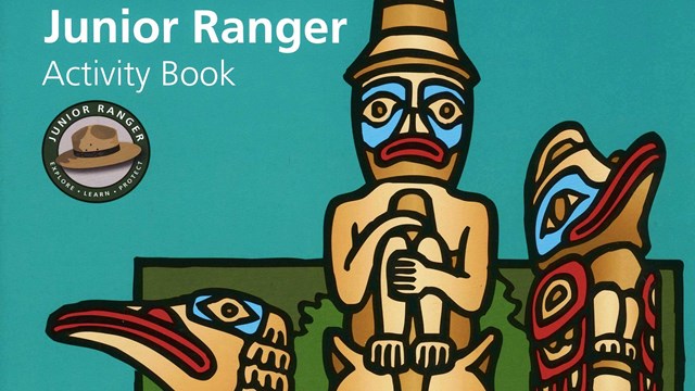 Cover of the Sitka Junior Ranger Book shows totem poles on a teal background.