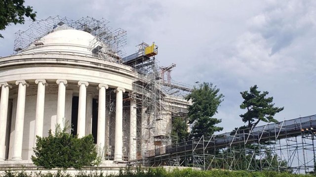 Exterior marble restoration at the Thomas Jefferson Memorial