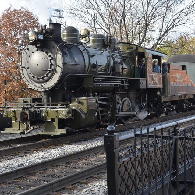 Baldwin Locomotive no.26 crossing bridge