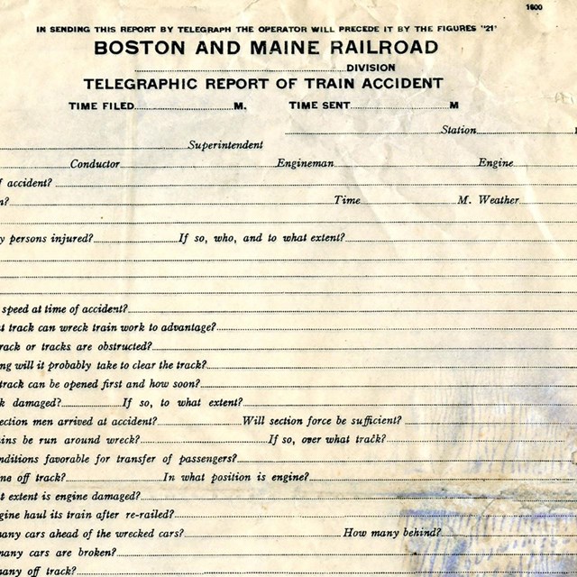 Telegraphic Report of Train Accident Form