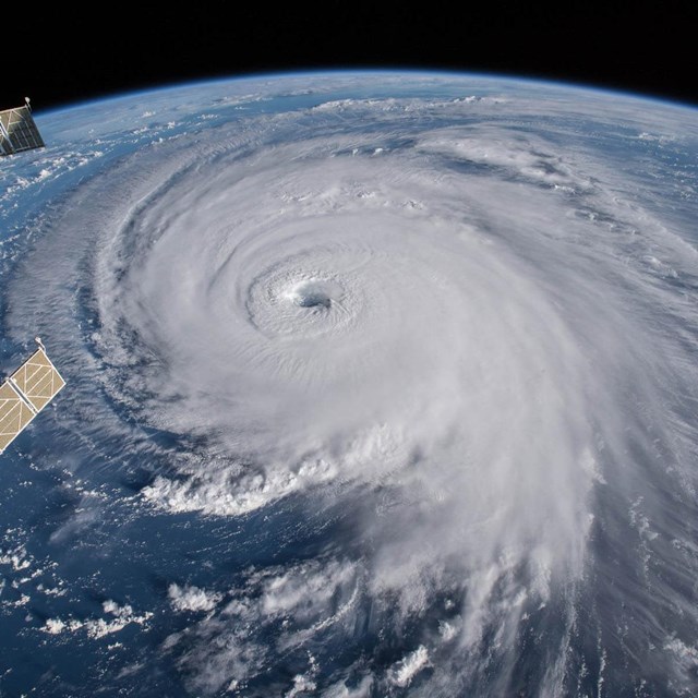 A satellite image of a large hurricane 