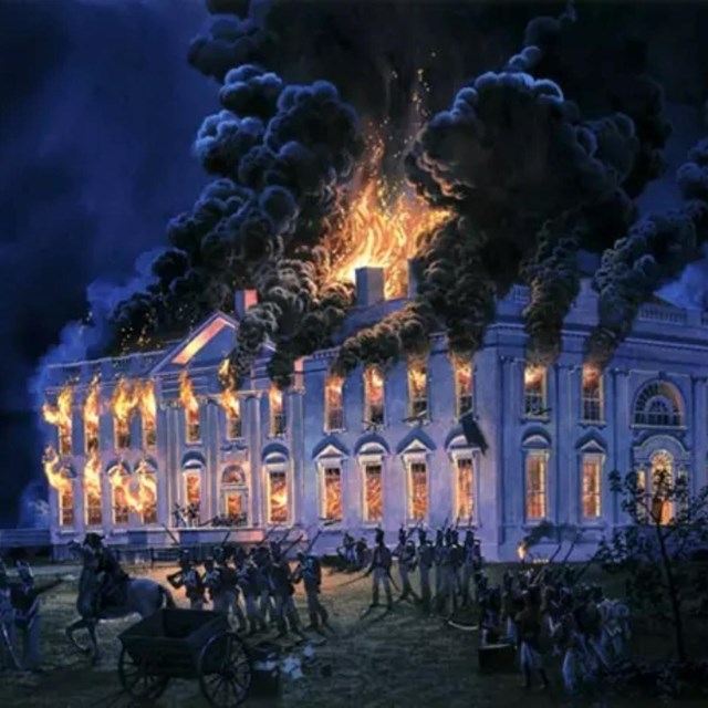 Whitehouse burning; Painting by Tom Freeman, courtesy White House Historical Association.