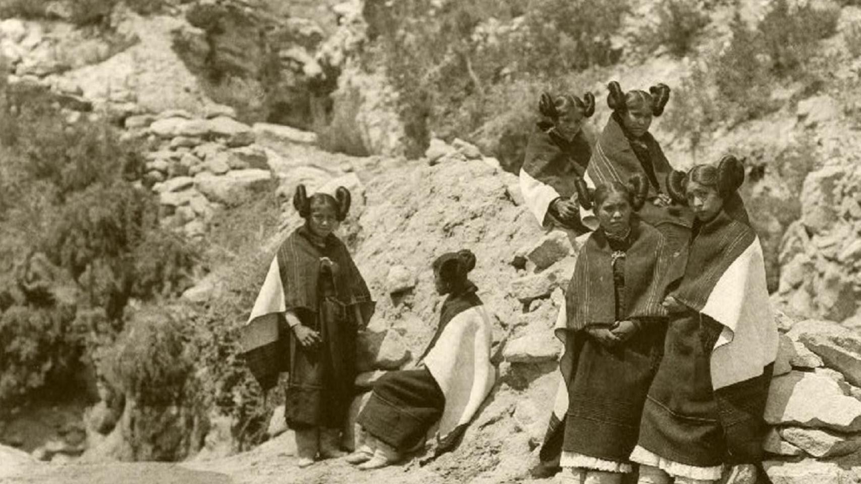 sepia photograph of several Hopi women in traditional dress, circa 1800s