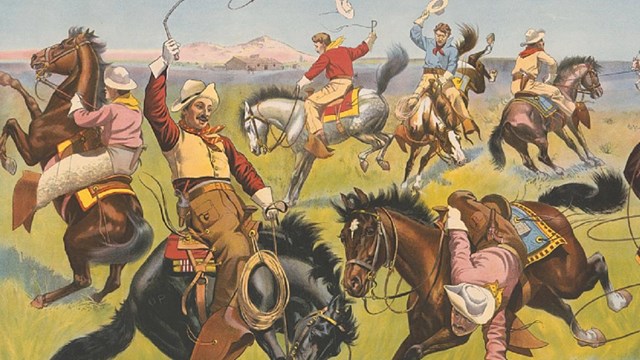 Cowboys on horseback. Library of Congress. 