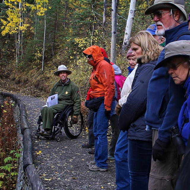 NPS ranger leading people on a tour of Appalachian Trail. NPS photo. 