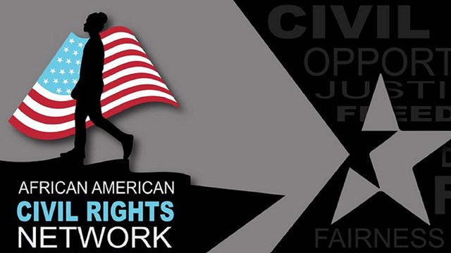 Logo with text African American Civil Rights Network against a black and gray background 