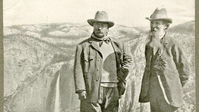 Photograph of Theodore standing with John Muir in Yosemite national Park 