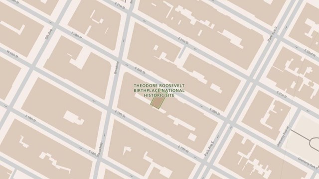 A tan street-view map of Theodore Roosevelt Birthplace