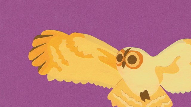 Construction paper cutout of an owl.