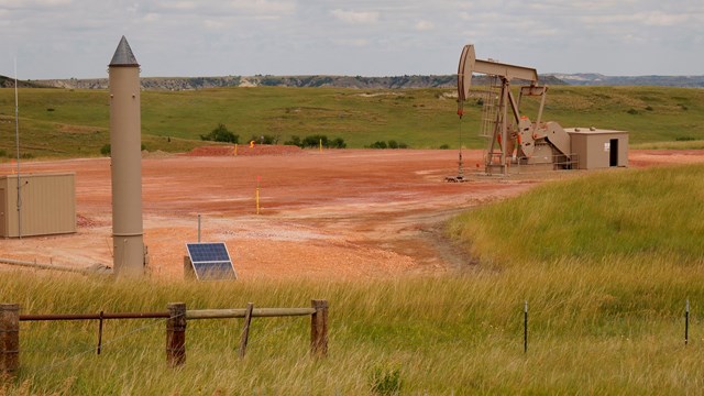 An oil field in a grassland.