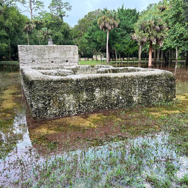 flooding around a tabby cabin ruin