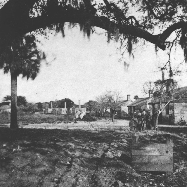 historic photo of the slave quarters at Kingsley Plantation
