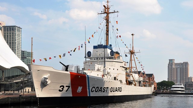 USCGC Taney docked in Baltimore's Inner Harbor. 
