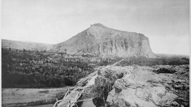 black and white photo of beaverhead rock