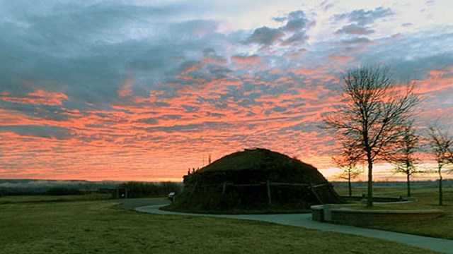 knife river indian village at sunset