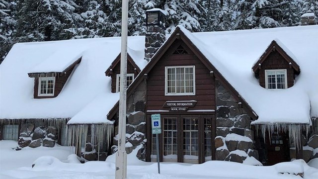 Snow covered visitor center. NPS photo/Mimi Gorman