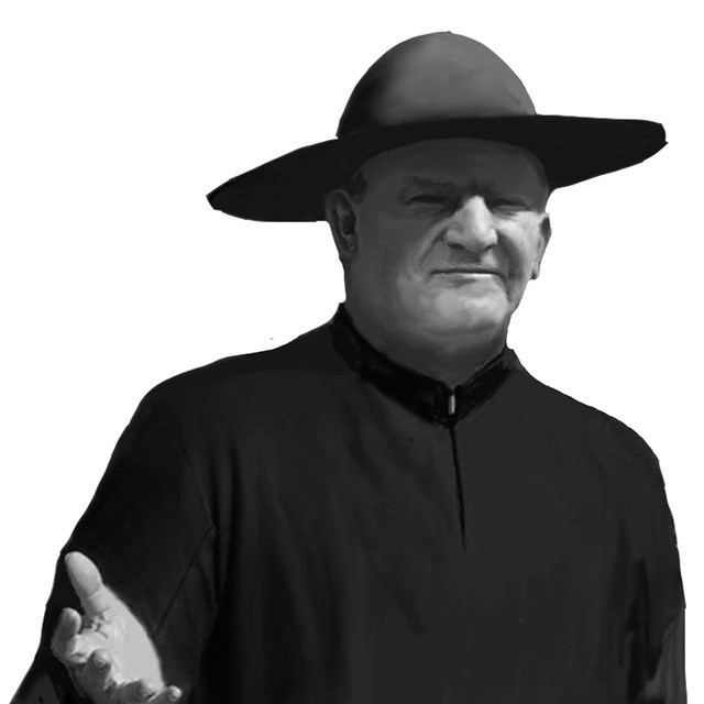 man in black robes and black hat