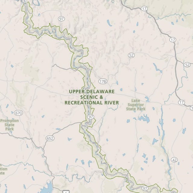 screenshot of an interactive map of Upper Delaware Scenic and Recreational River