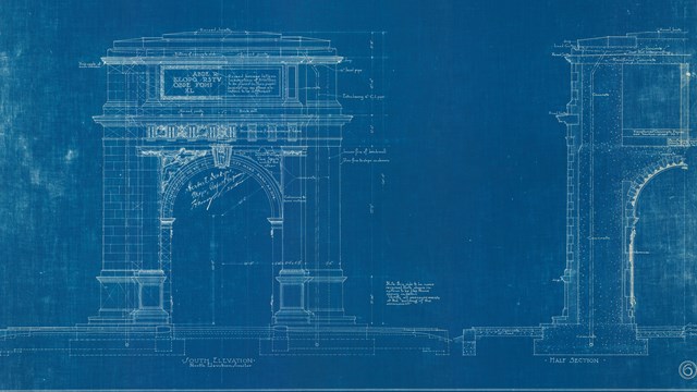 Blueprint architectural drawing of the National Memorial Arch