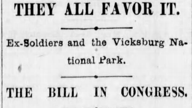 Newspaper article showing describing the bill to create Vicksburg National Military Park