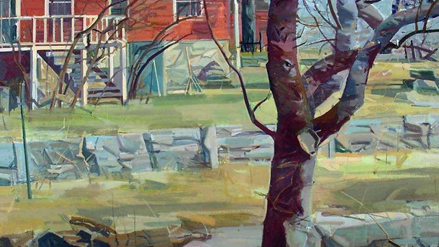 Painting of tree and Weir House by Sperry Andrews