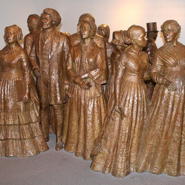 Bronze statues of attendees of the Seneca Falls Convention, 1848. Courtesy NPS. 