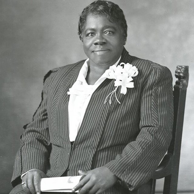 Black and white photo of Mary McLeod Bethune